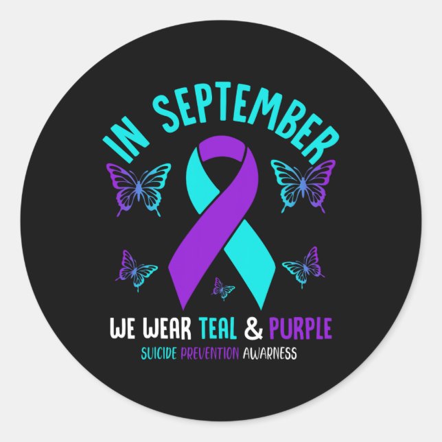 Sticker Rond En Septembre Nous Portons Turquoise Ribbon Suicide (Devant)