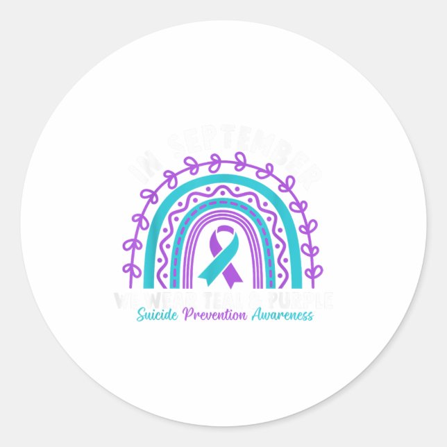 Sticker Rond En Septembre Nous Portons Turquoise Ribbon Suicide (Devant)