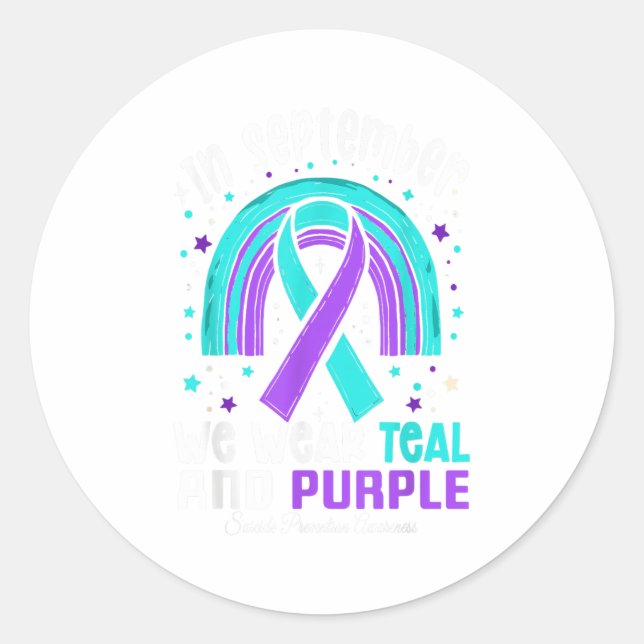 Sticker Rond En Septembre Nous Portons Turquoise Ribbon Suicide (Devant)