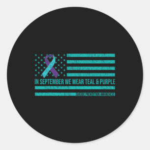 Sticker Rond En Septembre Nous Portons Turquoise Ribbon Suicide