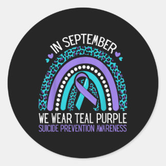 Sticker Rond En Septembre Nous Portons Turquoise Ribbon Suicide