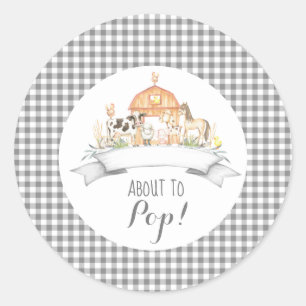 Sticker Rond en vichy baby shower de ferme invitation À propos 