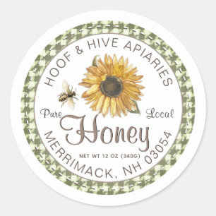 Sticker Rond En vichy frontière rustique Tournesol Bee Miel Éti
