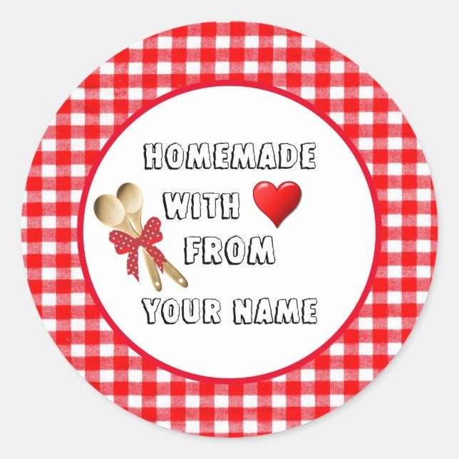 Sticker rond En vichy rouge amoureux fait maison (Devant)