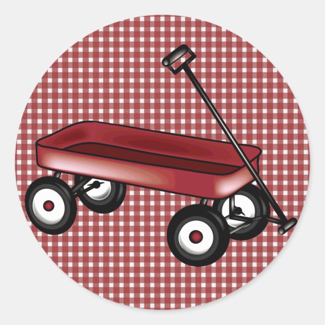 Sticker Rond En vichy rouge avec wagon (Devant)