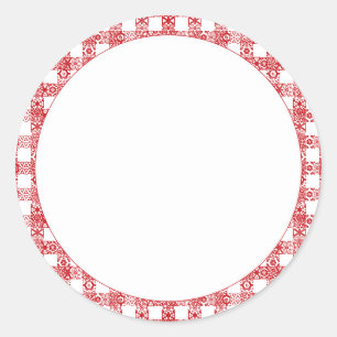 Sticker Rond en vichy rouge blanc blanc grilles en dentelle vin