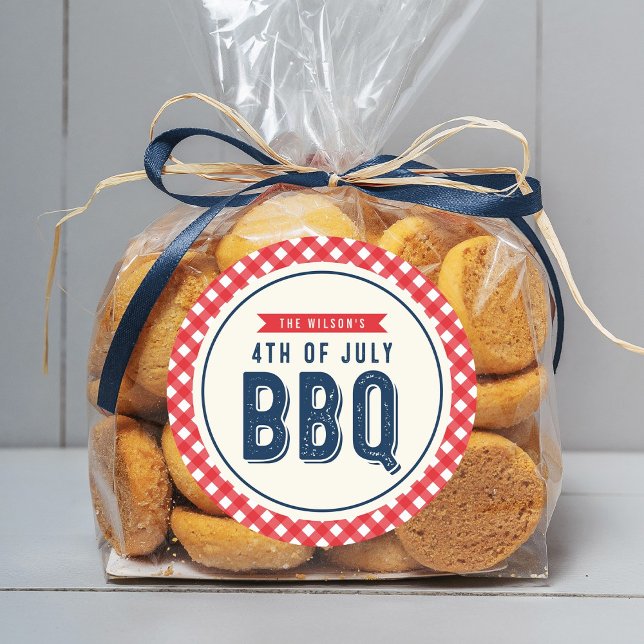 Sticker Rond En vichy rouge et bleu 4 juillet BBQ (Créateur téléchargé)