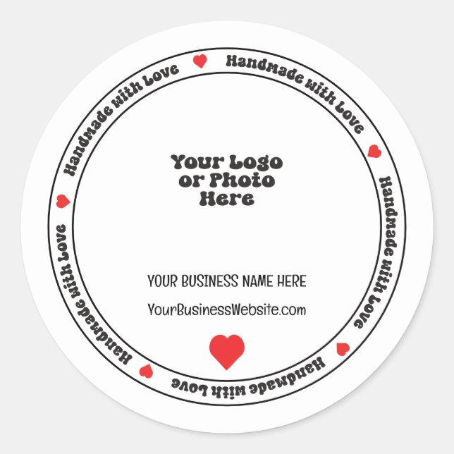 Sticker Rond Encart pour Entreprise 'Fait à la Main avec Amour' (Devant)