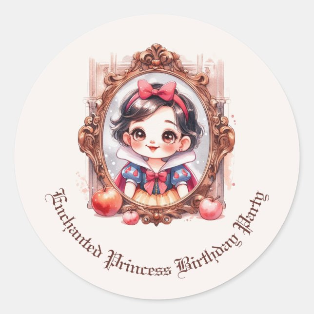 Sticker Rond Enchanted Princess Birthday Invitation Snow WhitE (Devant)