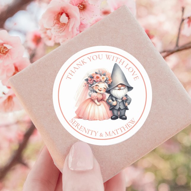 Sticker Rond Enchanter Garden Gnome Rustic Mariage Merci (Créateur téléchargé)