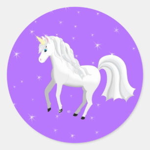 Sticker Rond Enchanter Unicorne sur violet Arrière - plan et ét