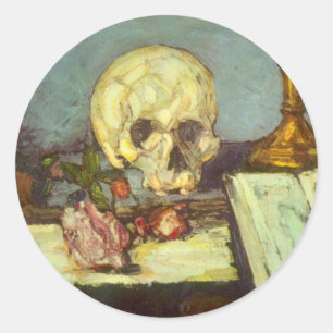 Sticker Rond Encore la vie avec le crâne, bougie, livre par Pau