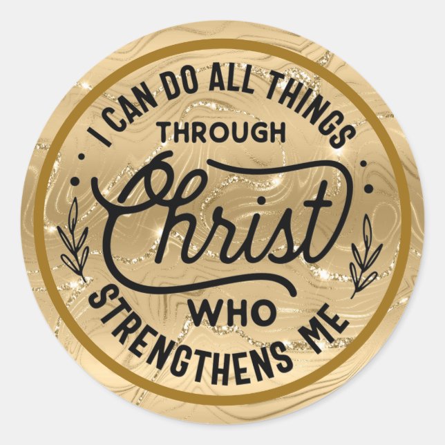 Sticker Rond Encouragez le Verset biblique avec l'Elégant Or br (Devant)