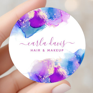 Sticker Rond Encre alcoolique bleu violet écriture signature