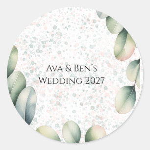 Sticker Rond Encre Alcoolique Mariage Eucalyptus Blush