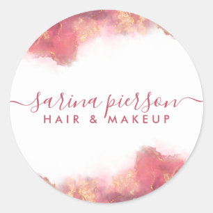Sticker Rond Encre aquarelle liquide d'art moderne rose et or