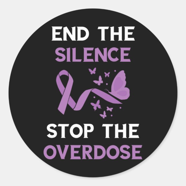 Sticker Rond End The Silence Purple Ribbon Overdose Awareness M (Devant)