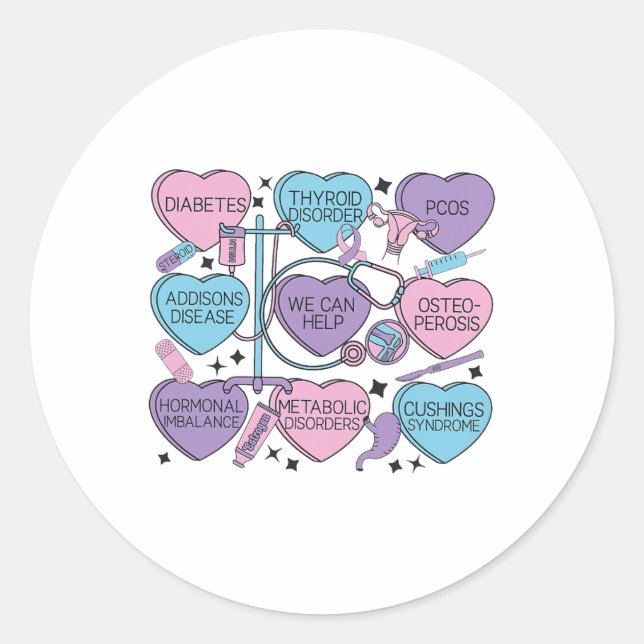 Sticker Rond Endocrinologie Rétro Saint-Valentin Endocrinologue (Devant)