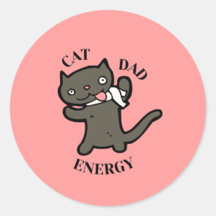 Sticker Rond Énergie de papa chat rigolo