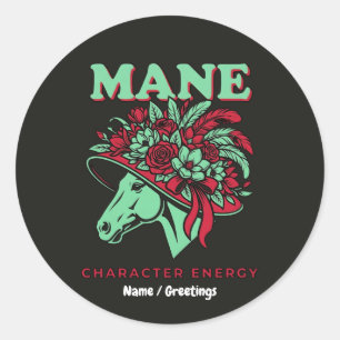 Sticker Rond  Énergie de personnage de crinière Chapeau floral 