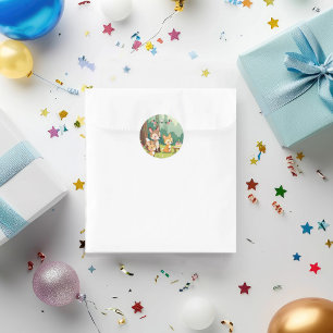 Sticker Rond Enfant animal de bois mignon anniversaire