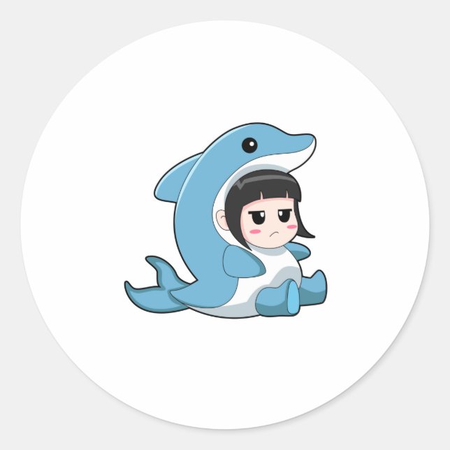 Sticker Rond Enfant avec costume de dauphin (Devant)