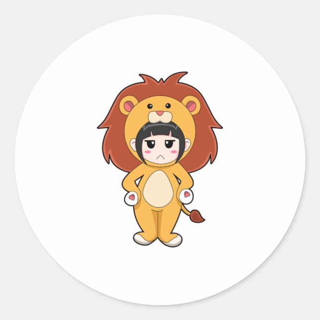 Sticker Rond Enfant avec costume de lion (Devant)