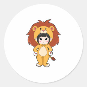 Sticker Rond Enfant avec costume de lion