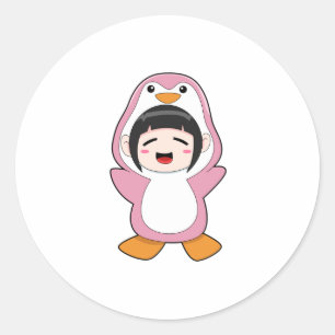 Sticker Rond Enfant avec costume de pingouin