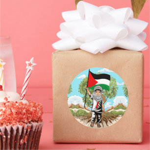 Sticker Rond Enfant avec Keffiyeh Palestine Drapeau et olivier
