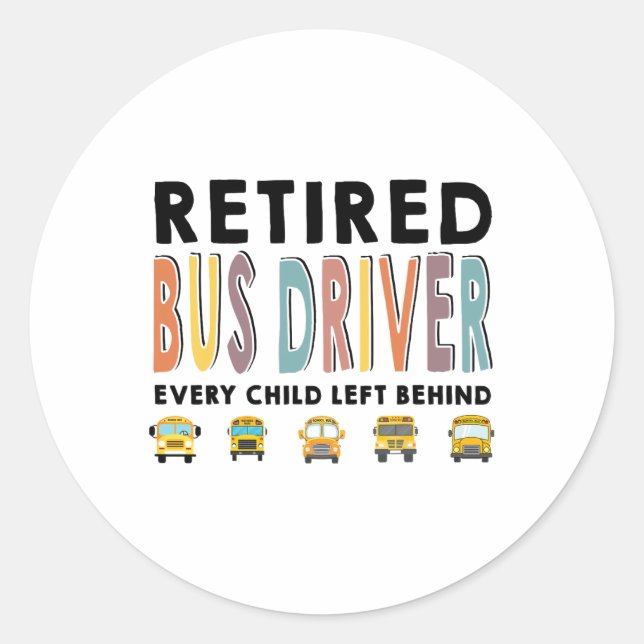 Sticker Rond Enfant Conducteur De Bus Scolaire Laissé Derrière  (Devant)