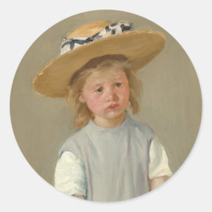 Sticker Rond Enfant dans un Casquette de paille   Mary Cassatt
