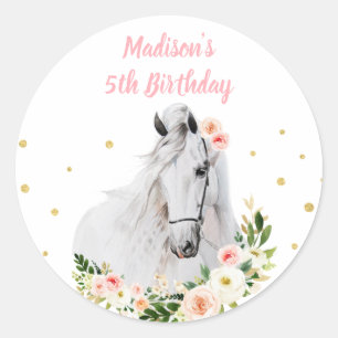 Sticker Rond Enfant de la petite fille Saddup Horse Pony Annive