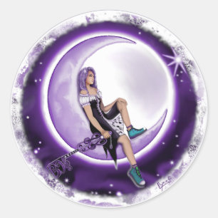 Sticker Rond Enfant de lune violette