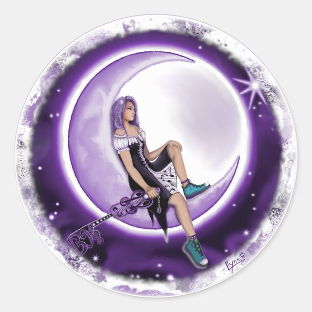 Sticker Rond Enfant de lune violette (Devant)