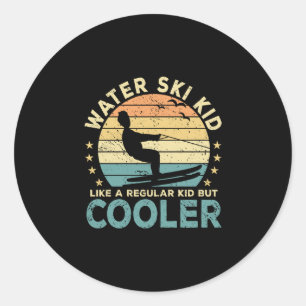 Sticker Rond Enfant de ski nautique drôle sports nautiques ski