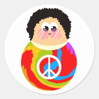 Sticker Rond Enfant des années 60 amusant Cartoon Peace Kid