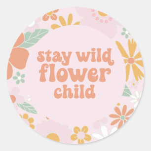 Sticker Rond Enfant Fleur Retro Floral Anniversaire