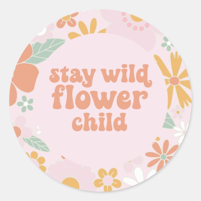 Sticker Rond Enfant Fleur Retro Floral Anniversaire (Devant)