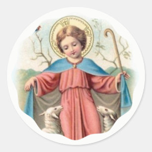 Sticker Rond Enfant Jésus avec agneaux