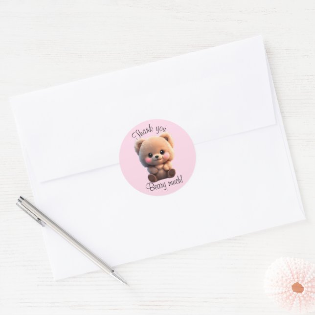Sticker Rond Enfant mignon ours en peluche 1er anniversaire (Enveloppe)