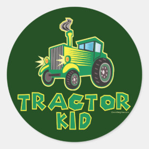 Sticker Rond Enfant tracteur vert