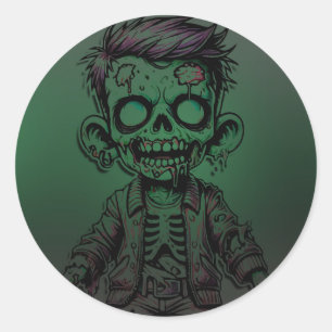 Sticker Rond Enfant Zombie Vert & Fête d'anniversaire Halloween