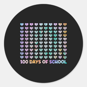 Sticker Rond Enfants 100 Jours De L'École Tie Dye Coeurs Math N