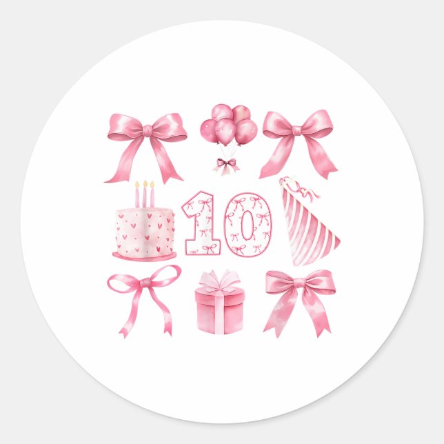 Sticker Rond Enfants 10e Coquette fête d'anniversaire Dix ans G (Devant)
