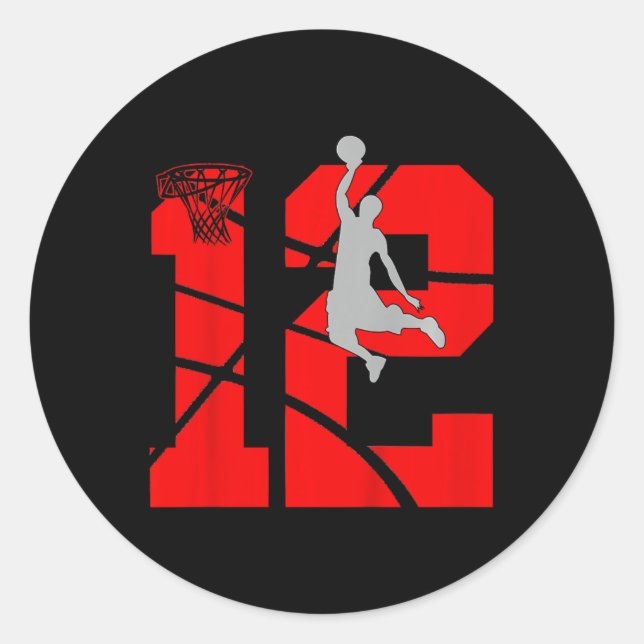 Sticker Rond Enfants 12 ans 12e Basketball fête d'anniversaireT (Devant)