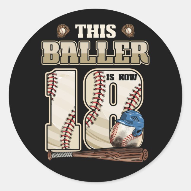 Sticker Rond Enfants 18e anniversaire Baseball Boy 18e année (Devant)