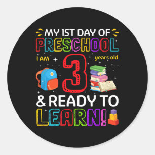 Sticker Rond Enfants 1er Jour de maternelle J'ai 3 ans et lis