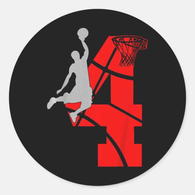 Sticker Rond Enfants 4 ans 4ème Basketball Anniversaire FêteThè (Devant)