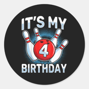 Sticker Rond Enfants 4 ans Bowling 4e anniversaire Party Boys G